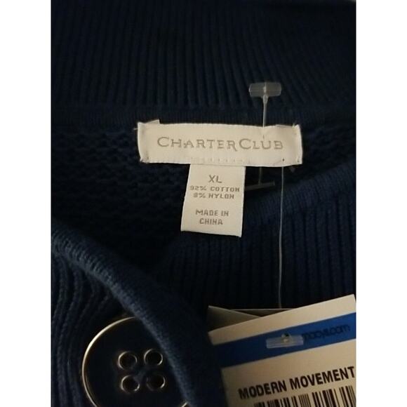Charter Club Women's Size XL Blue Cardigan Cotton Blend Sweater Buttons Pockets - Picture 5 of 10